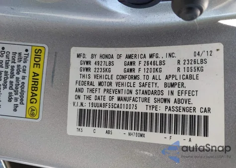 2012 Acura Tl 3.7 z USA, uszkodzony, nr VIN 19UUA9F55CA010075